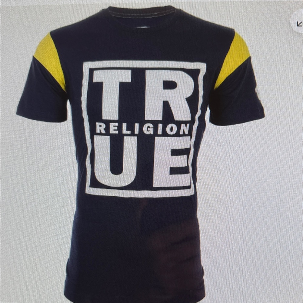 Y2K Men XXL True Religion Nostalgic Navy Retro Bold Fall Football Autumn Tee - Picture 15 of 16